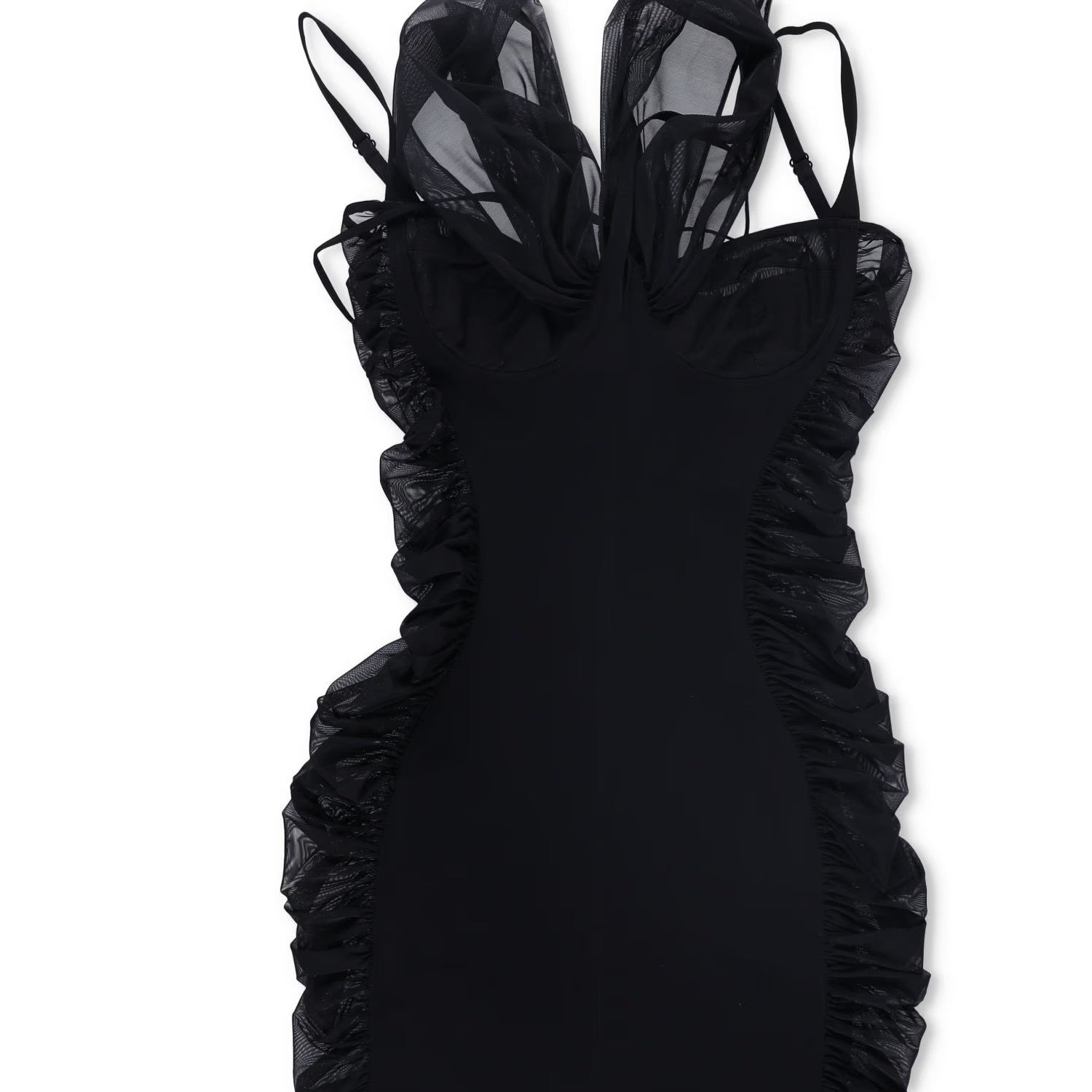 MUGLER Womens Mini Dress V-Neck Sleeveless Black Ruched Size 40 RRP 1475 — View 4
