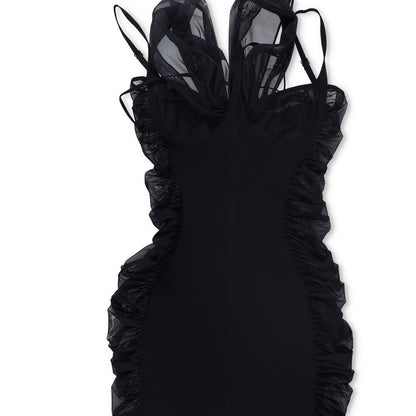 MUGLER Womens Mini Dress V-Neck Sleeveless Black Ruched Size 40 RRP 1475 — View 4