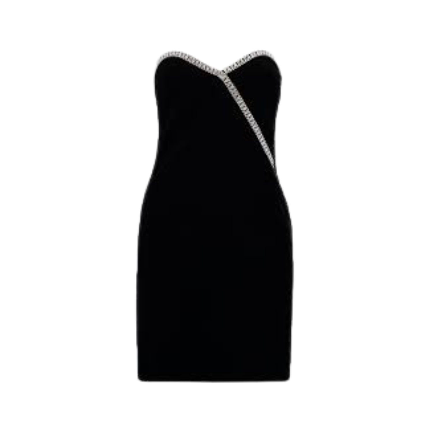 SAINT LAURENT Womens Dress Mini Black Sweetheart Neck Diamante Velvet 34 RRP2840