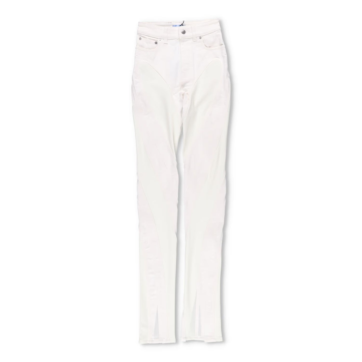 MUGLER Womens Skinny Jeans High Waist Tonal Inserts Split Hem White 34 RRP 575