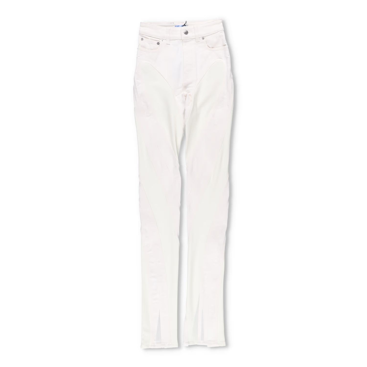 MUGLER Womens Skinny Jeans High Waist Tonal Inserts Split Hem White 34 RRP 575
