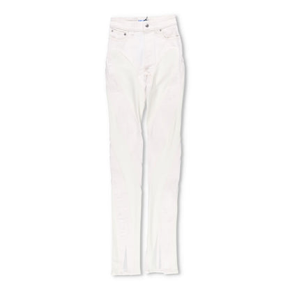 MUGLER Womens Skinny Jeans High Waist Tonal Inserts Split Hem White 34 RRP 575