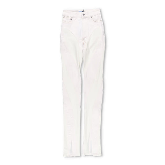 MUGLER Womens Skinny Jeans High Waist Tonal Inserts Split Hem White 34 RRP 575