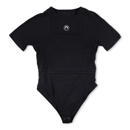 MARINE SERRE Organic Cotton Rib 2X2 Body Black Bodysuits Size XL RRP 260