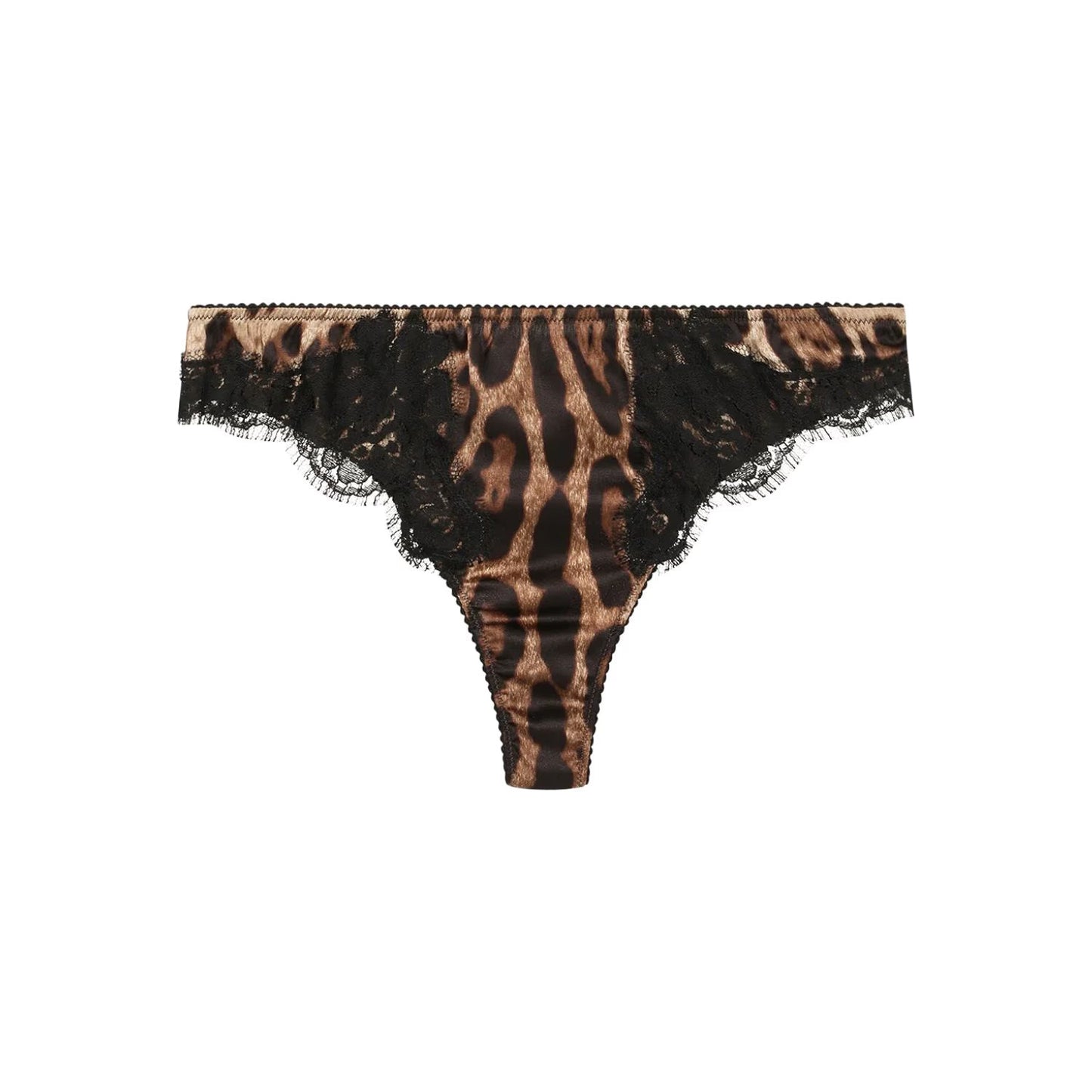 DOLCE & GABBANA Womens Thong Leopard Print Lace Inserts Knickers Brown XS RRP235