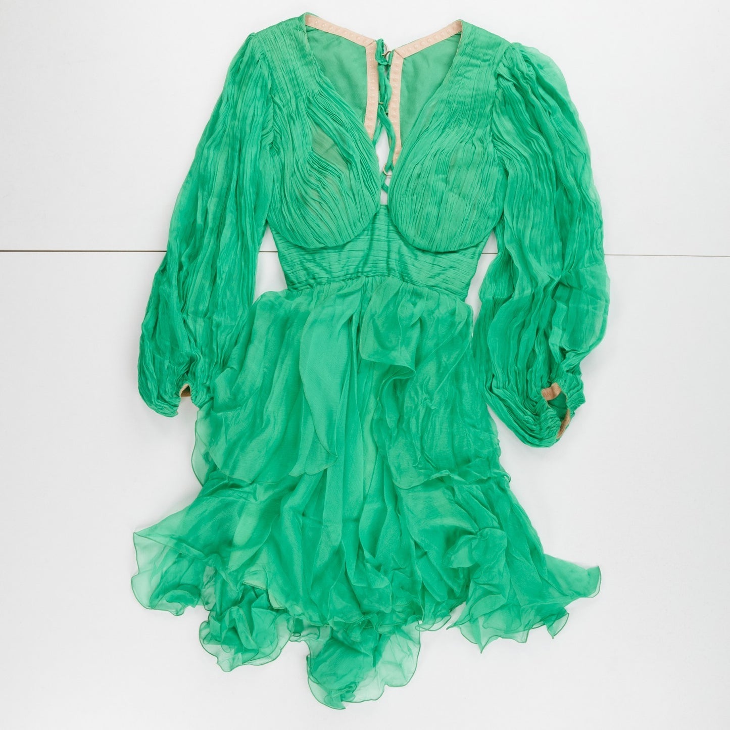 MARIA LUCIA HOHAN Lilo Green Ruffle Silk Mini Dress Size 34 RRP1850 — View 7