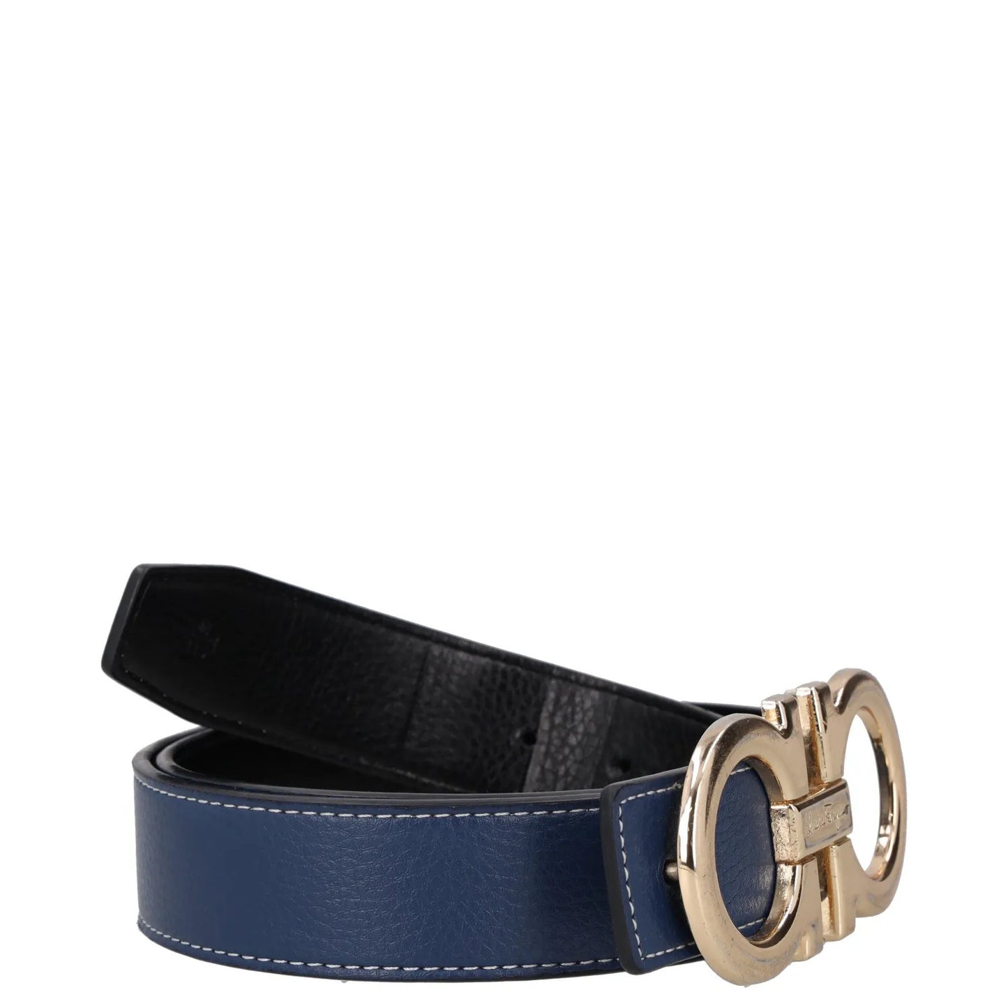 SALVATORE FERRAGAMO Womens Belt Blue Leather Gold Buckle Size 46 RRP 350 — View 6