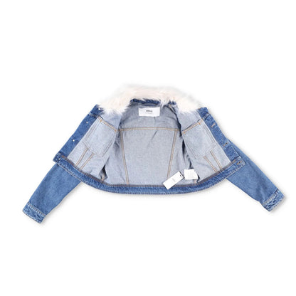 AMI Womens Denim Jacket Faux Fur Collar Cropped Blue Long Sleeve Size L RRP 365 — View 6