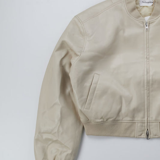 FRANKIE SHOP Womens Micky Zip Faux Leather Cropped Bomber Jacket Cream XL RRP370 — View 2