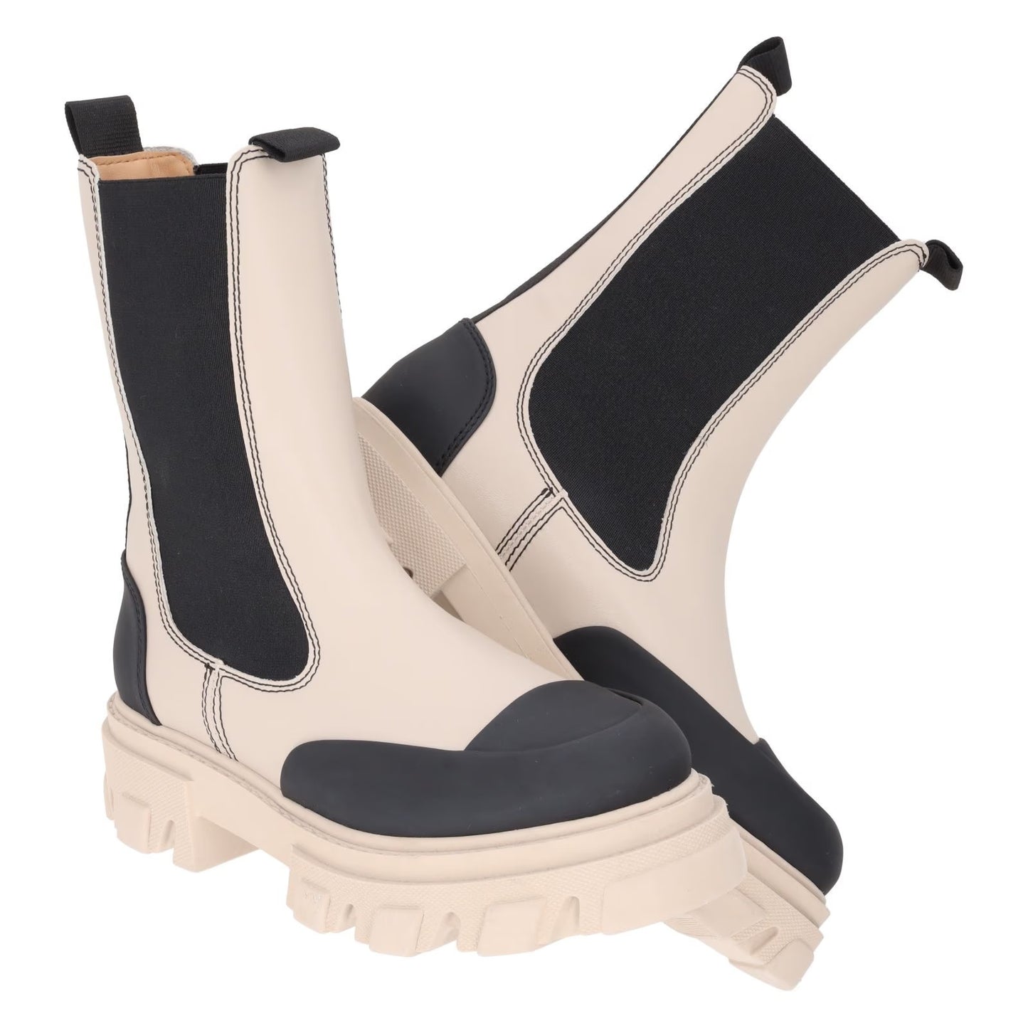 GANNI Womens Mid Calf Cowboy Boot Vegan Leather Beige Black Cleated UK 7 RRP 375 — View 8