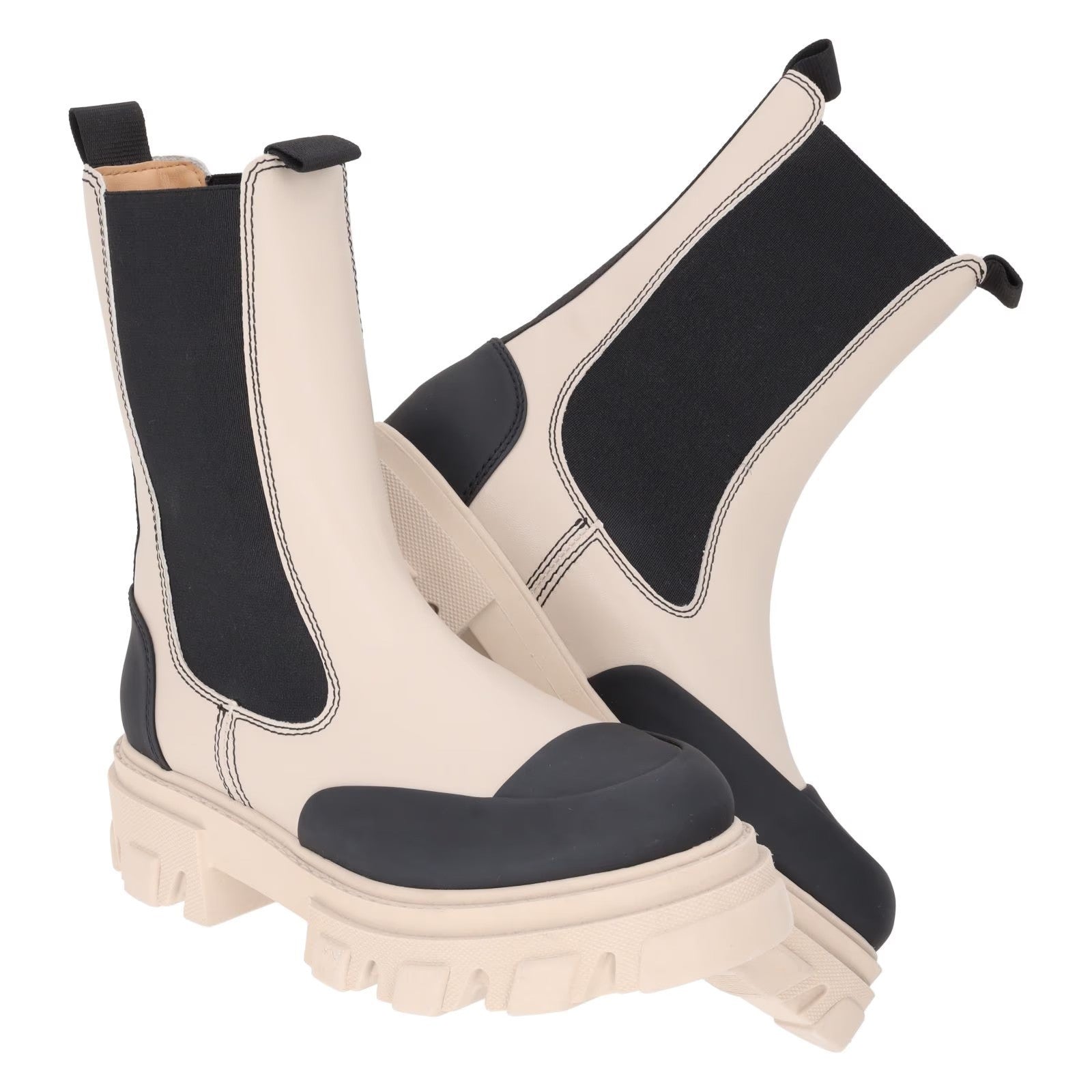 GANNI Womens Mid Calf Cowboy Boot Vegan Leather Beige Black Cleated UK 7 RRP 375 — View 8