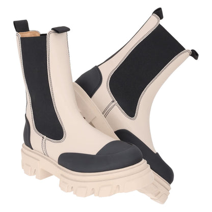 GANNI Womens Mid Calf Cowboy Boot Vegan Leather Beige Black Cleated UK 7 RRP 375 — View 8