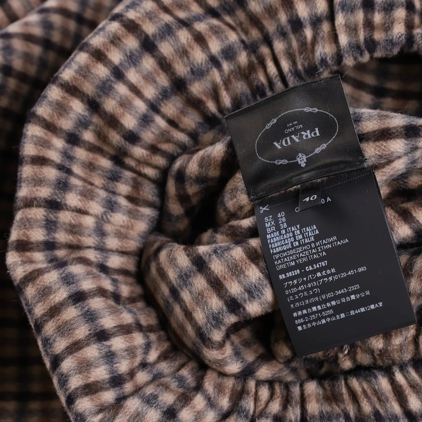 PRADA Womens Blouse V-Neck Long Sleece Check Pattern Brown Size 40 RRP 2830 — View 9
