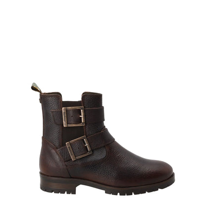 BARBOUR Womens Marina Ankle Boots Leather Brown Two Gold Buckles UK 3 RRP 140