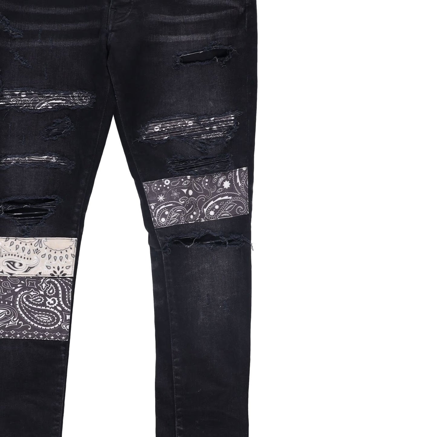 AMIRI Mens Vint Bandana Artpatch Skinny Jeans Black Embroidered Size 31 RRP 1290 — View 7