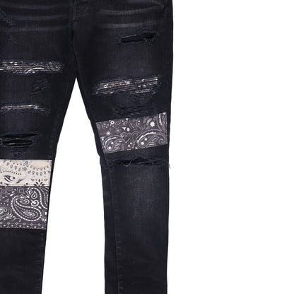 AMIRI Mens Vint Bandana Artpatch Skinny Jeans Black Embroidered Size 31 RRP 1290 — View 7