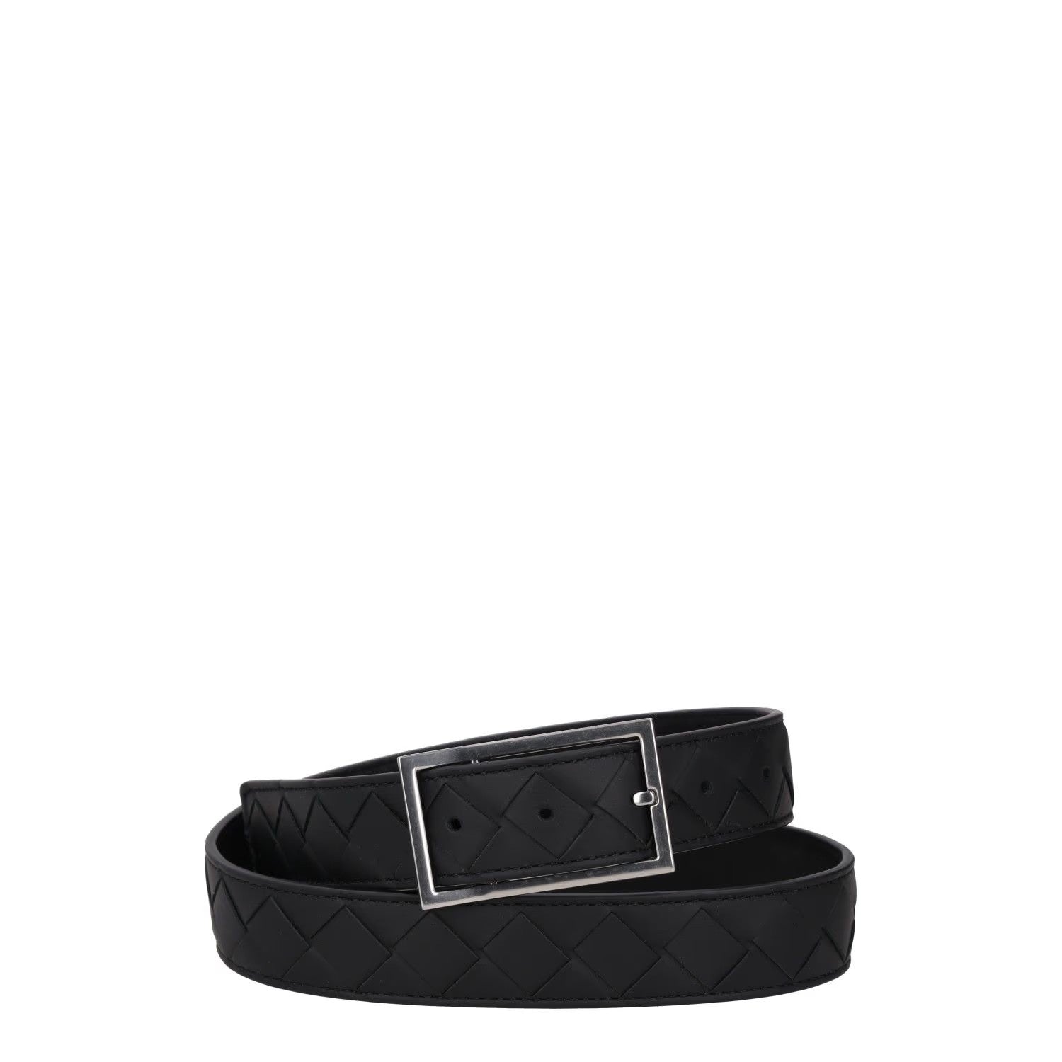 BOTTEGA VENETA Womens Belt Black Leather Dark Silver Buckle Size 90 RRP 550