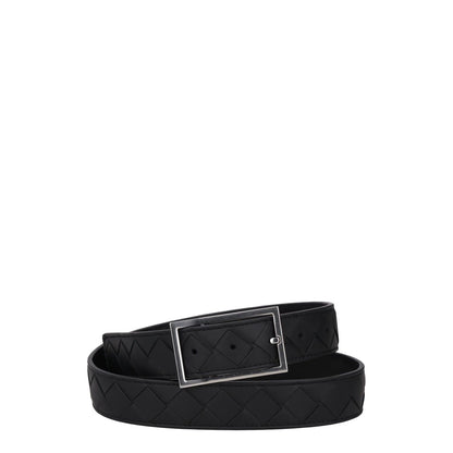 BOTTEGA VENETA Womens Belt Black Leather Dark Silver Buckle Size 90 RRP 550