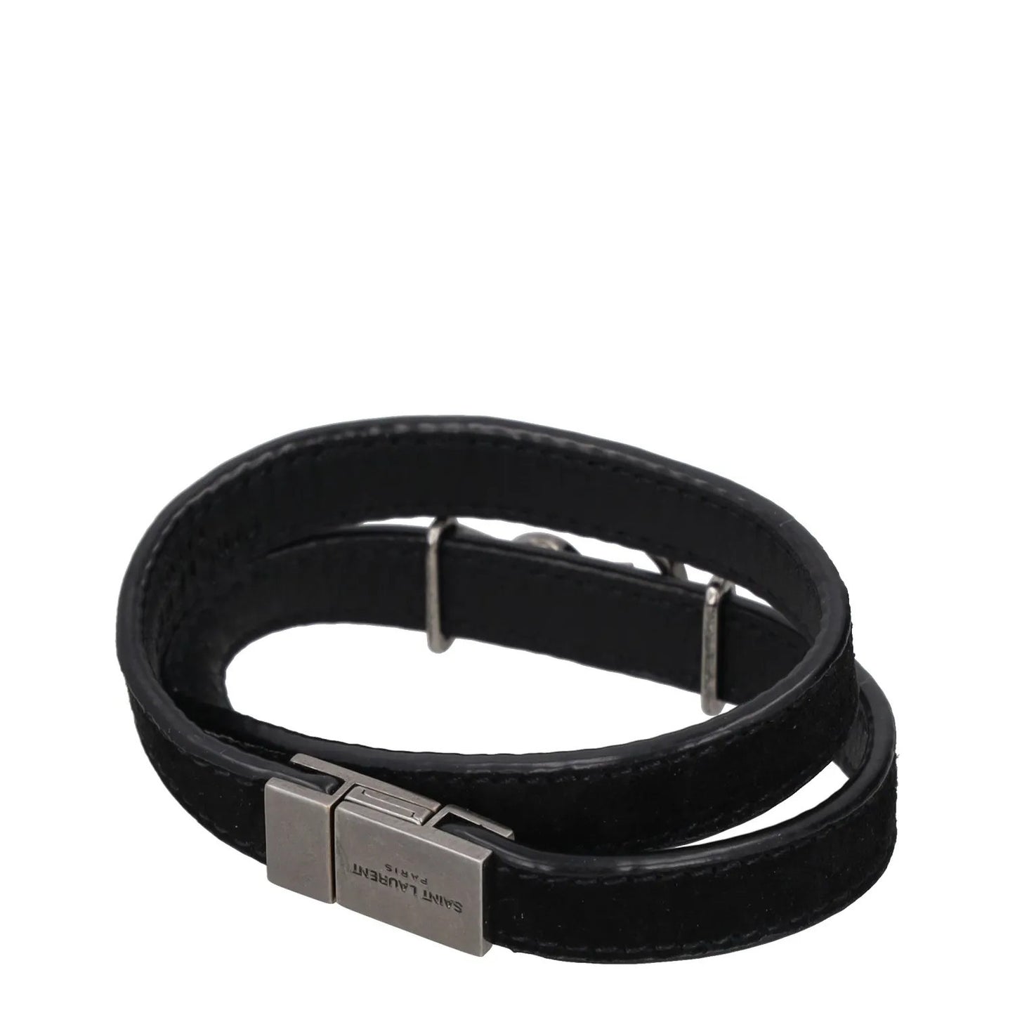 SAINT LAURENT Womens Bracelet Belt Black Leather Silver YSL RRP 275 — View 6
