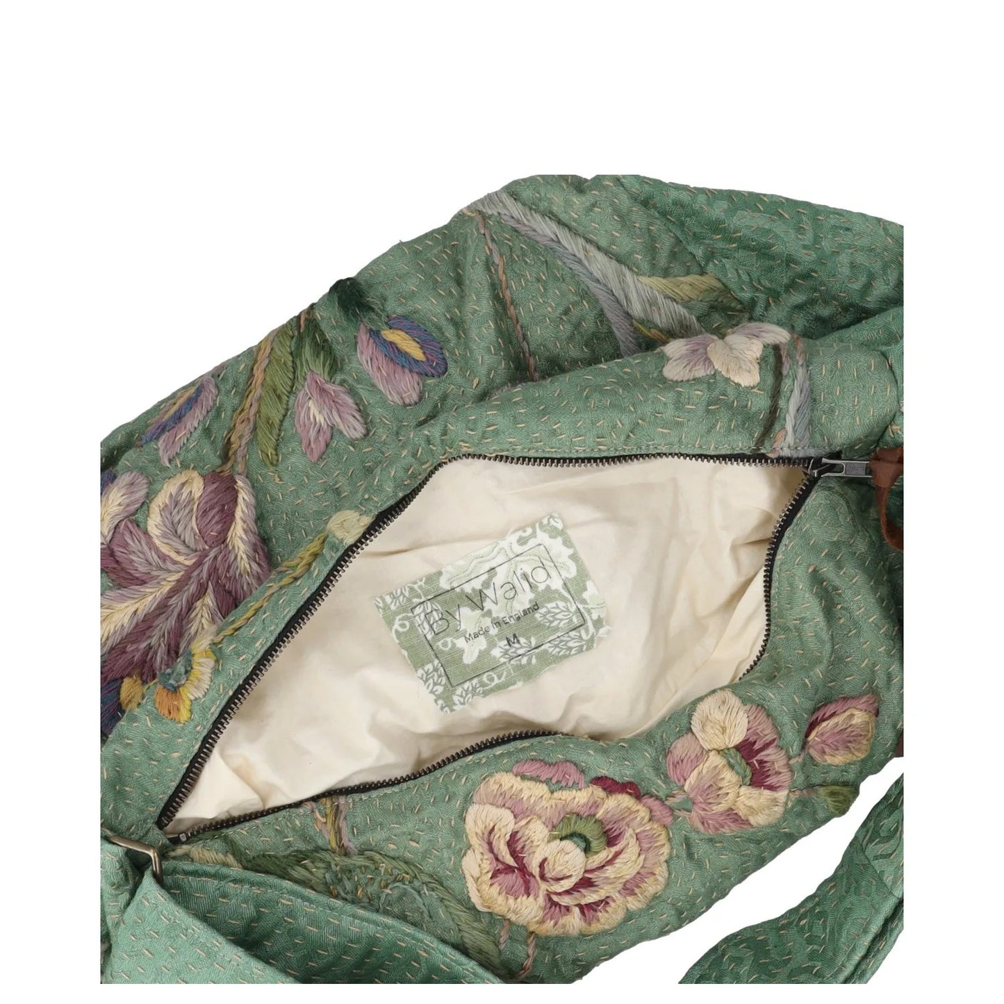 BY WALID Womens Shoulder Bag Green Silk Floral Embroidery Zipper Size L RRP 450 — View 4