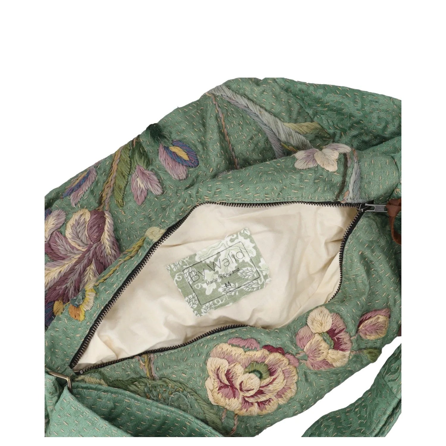BY WALID Womens Shoulder Bag Green Silk Floral Embroidery Zipper Size L RRP 450 — View 4