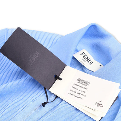 FENDI Womens Maxi Dress Collar Neck Long Sleeve Mesh Ribbd Silk Blue 40 RRP 2380 — View 10