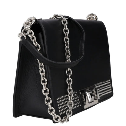 FURLA Womens Shoulder Handbag Black Leather Chain Strap Silver Hardware M RRP250 — View 6