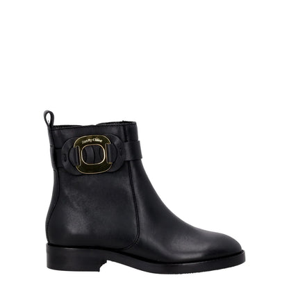 SEE BY CHLOE Womens Chany Flat Ankle Boots Black Leather Buckle UK 6 RRP 525
