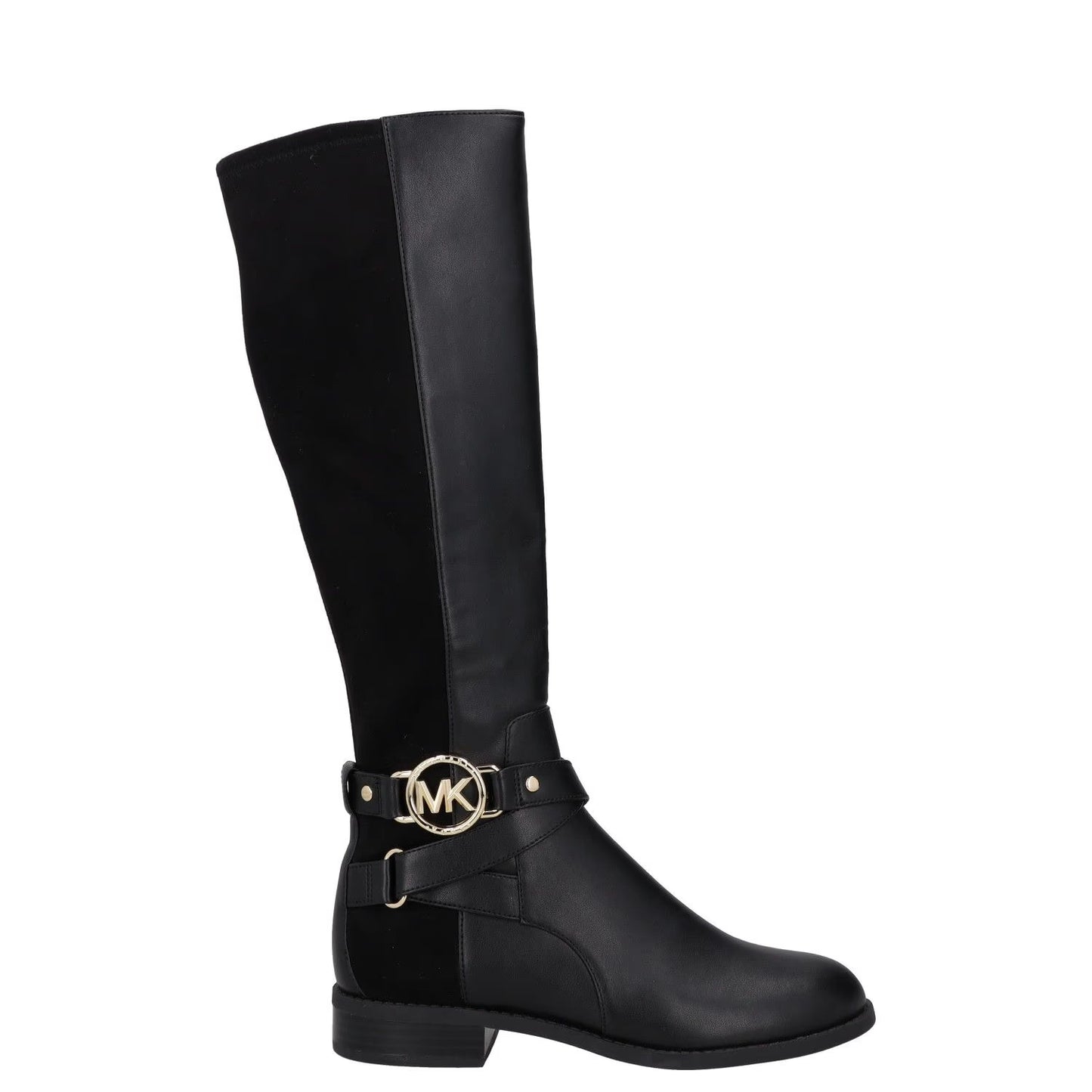 MICHAEL KORS Womens Knee High Boots Black Leather Gold Detail UK 2 RRP 150