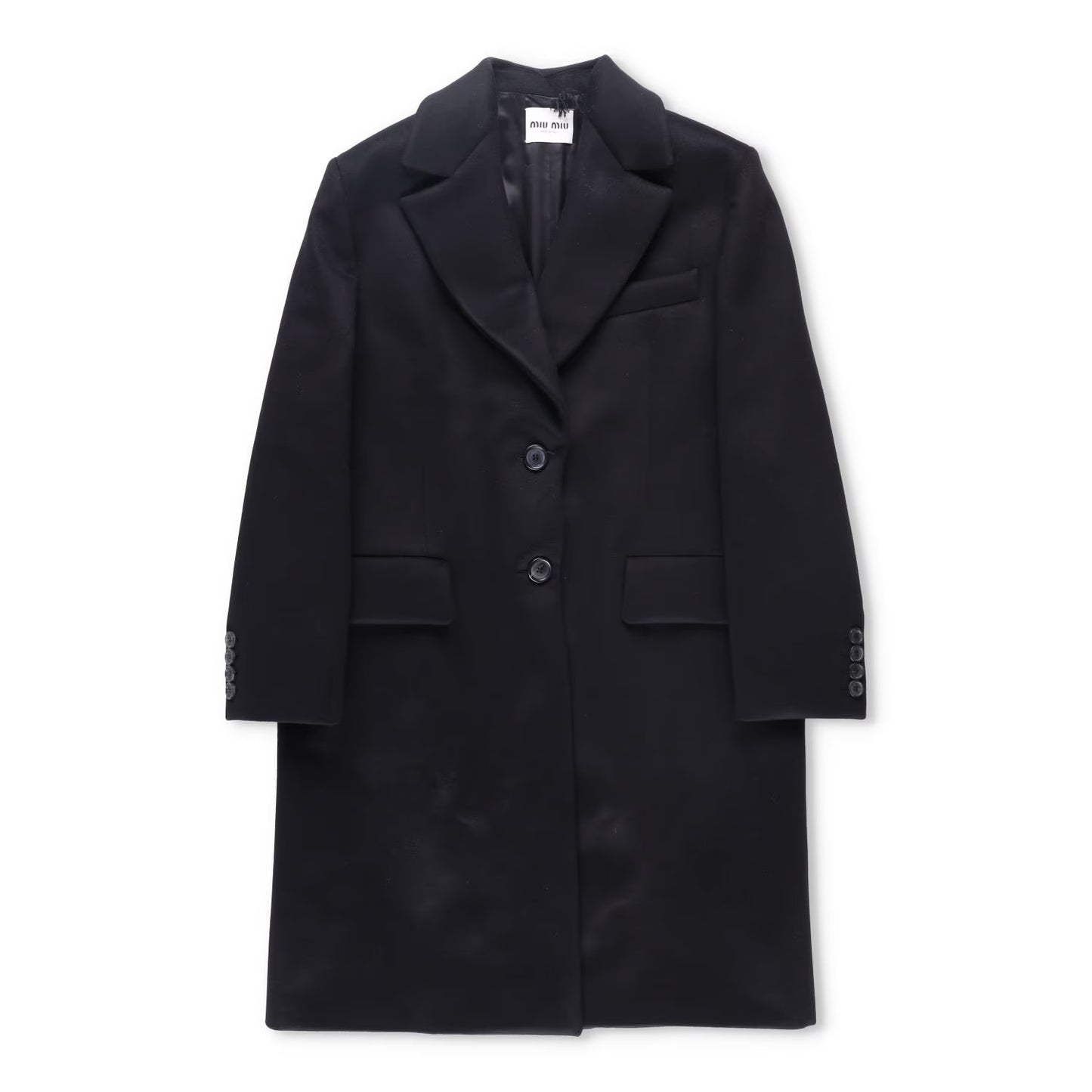 MIU MIU Men Velour Padded Soprabiti Overcoat Black Long Spread Collar 46 RRP4050
