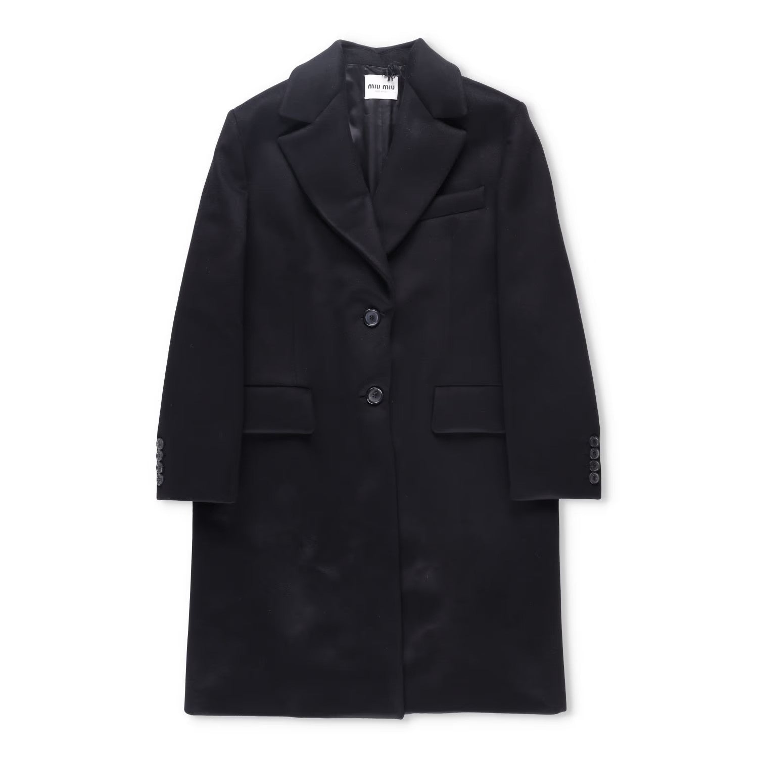 MIU MIU Men Velour Padded Soprabiti Overcoat Black Long Spread Collar 46 RRP4050