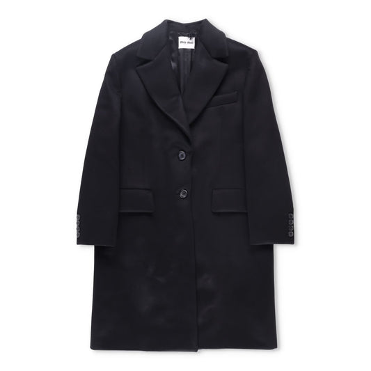 MIU MIU Men Velour Padded Soprabiti Overcoat Black Long Spread Collar 46 RRP4050