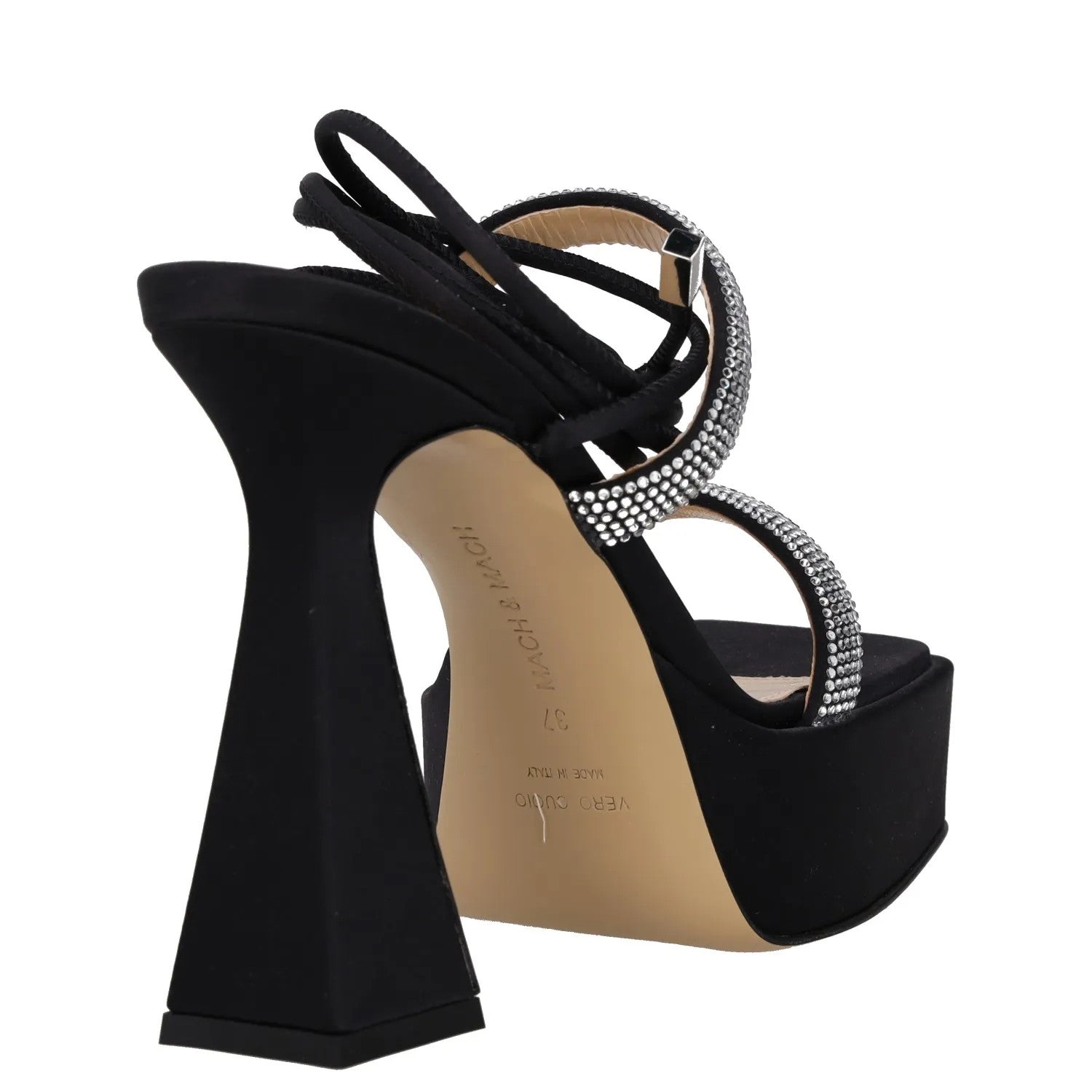 MACH & MACH Womens Platform Heels Black Rhinestone Strappy Open Toe UK 4 RRP 600 — View 6