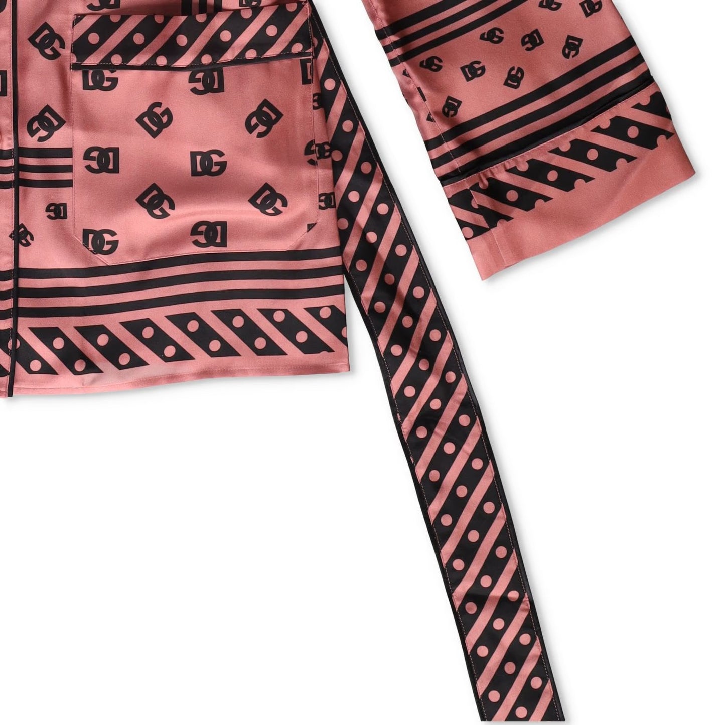 DOLCE & GABBANA Womens Dolce Allover Logo Blouse Belted Silk Pink 40 RRP 2100 — View 6