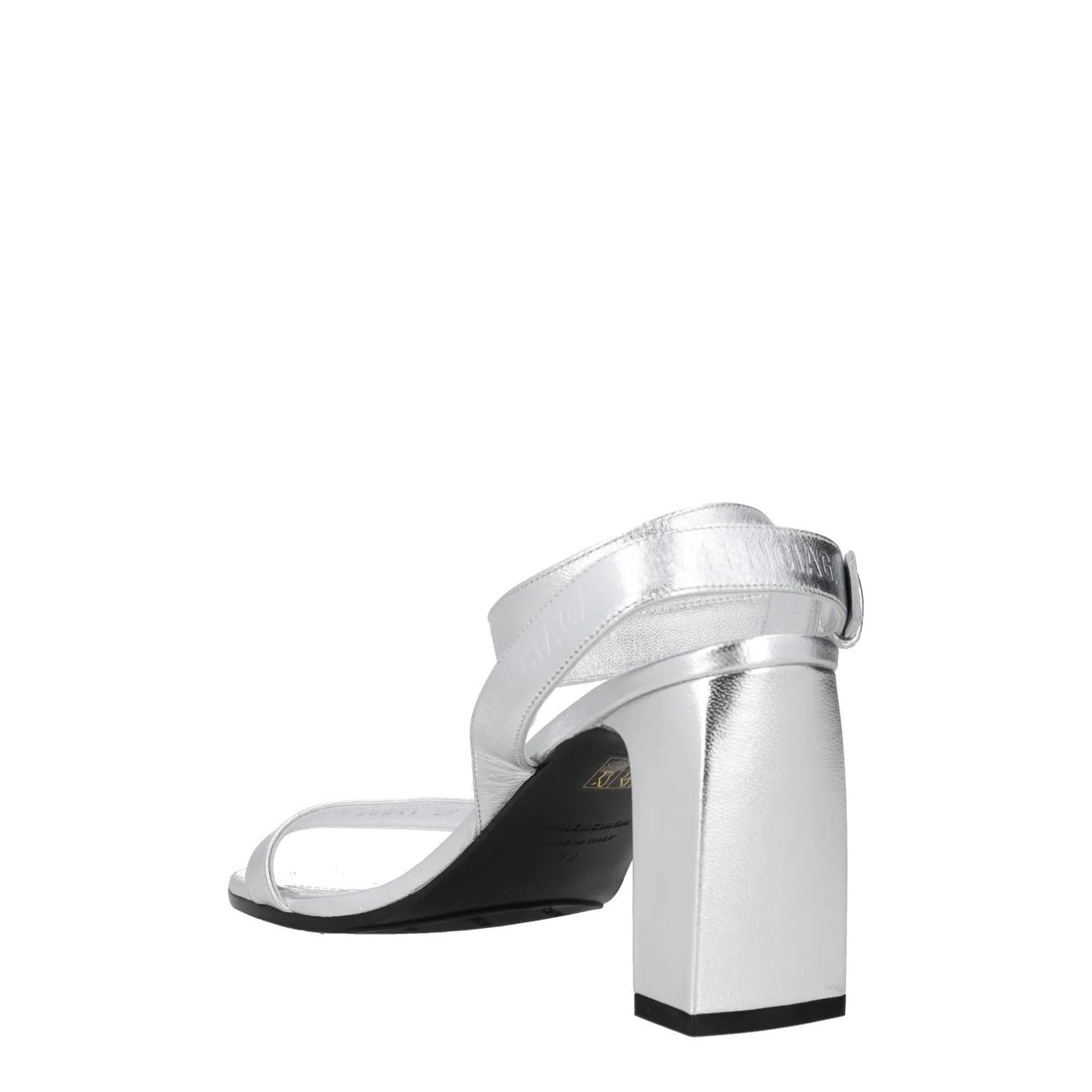 BALENCIAGA Womens Strappy Heels Silver Leather Mid Heel Silver Buckle UK6 RRP650 — View 5