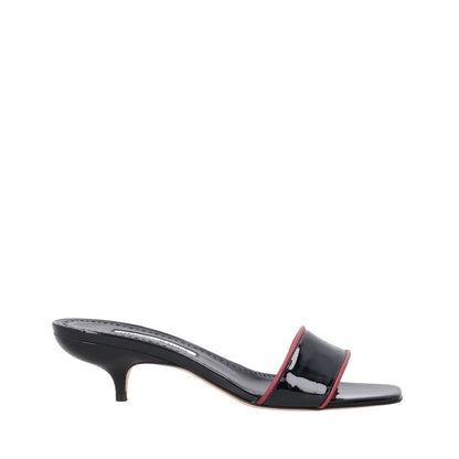 MANOLO BLAHNIK Womens Hemalmu 50 Mid Heel Mule Patent Black UK7 RRP 705