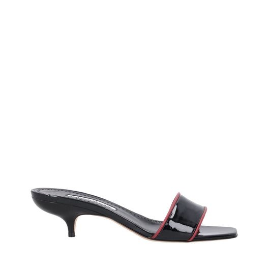 MANOLO BLAHNIK Womens Hemalmu 50 Mid Heel Mule Patent Black UK7 RRP 705