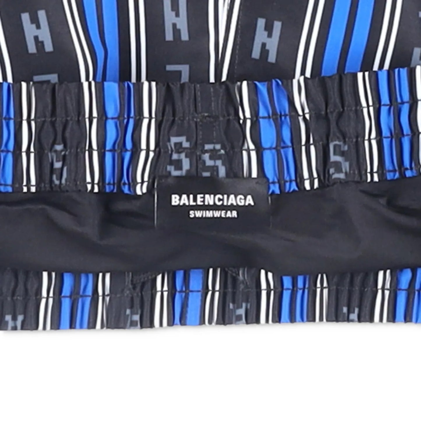 BALENCIAGA Men Swim Shorts Bottoms Striped Black Blue Grey Elastic Size M RRP495 — View 8