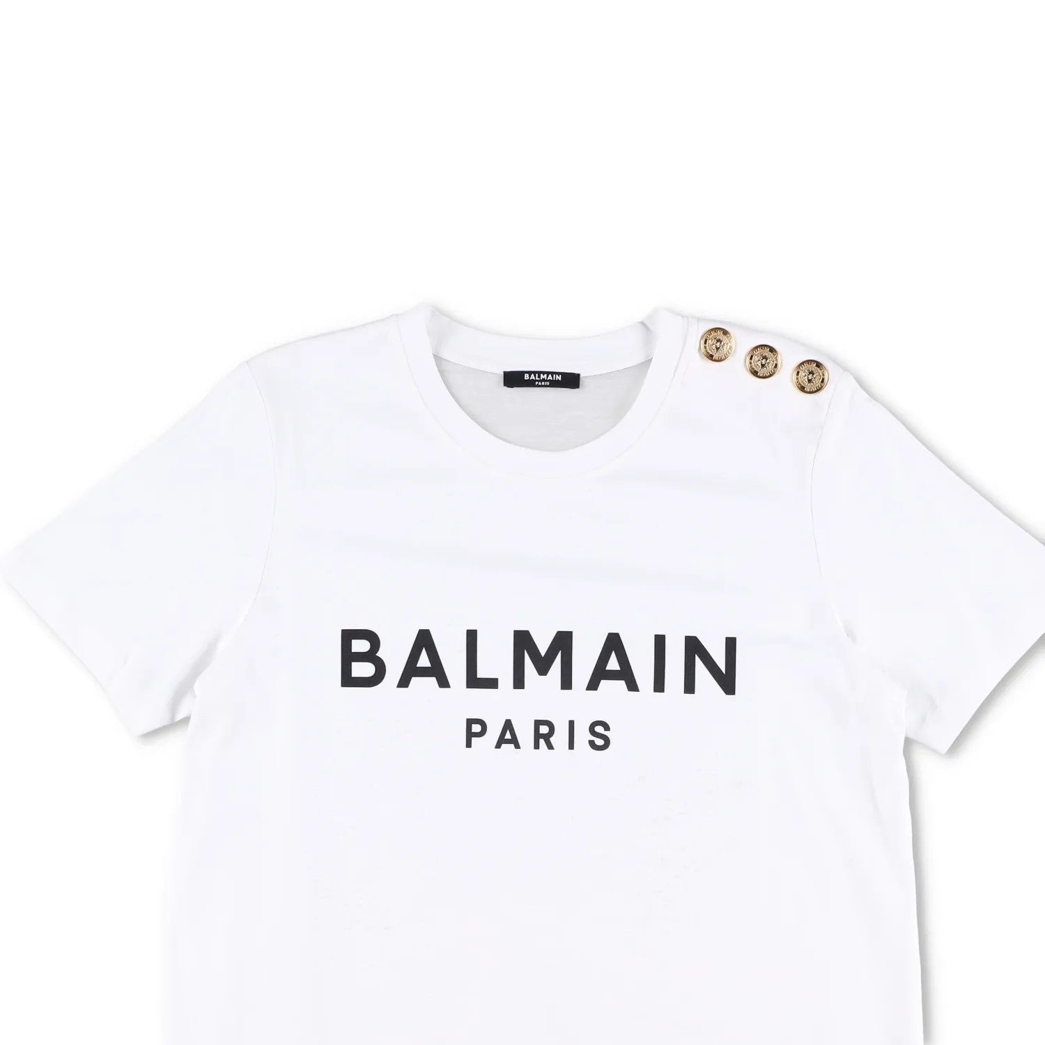 BALMAIN Women T-Shirt Crew Neck Short Sleeve Logo 3 Button Cotton White M RRP395 — View 2