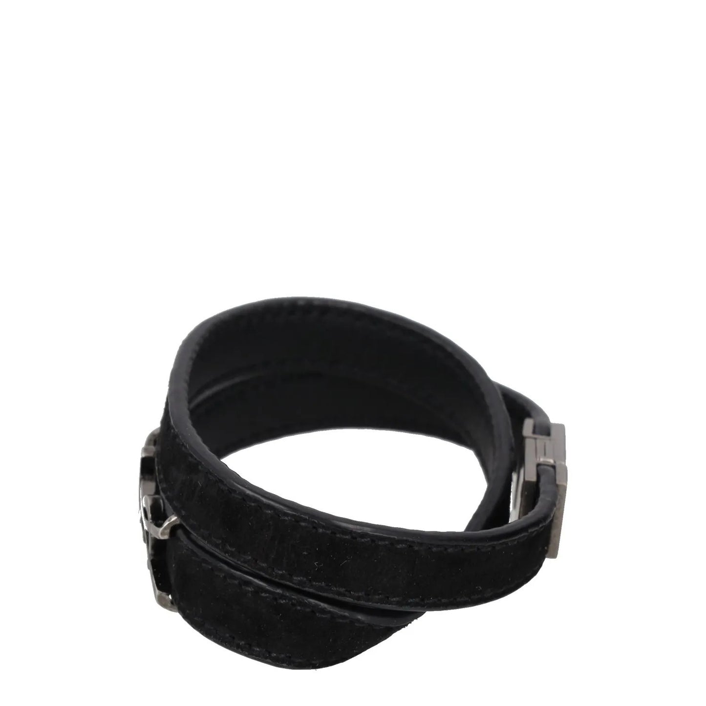 SAINT LAURENT Womens Bracelet Belt Black Leather Silver YSL RRP 275 — View 4