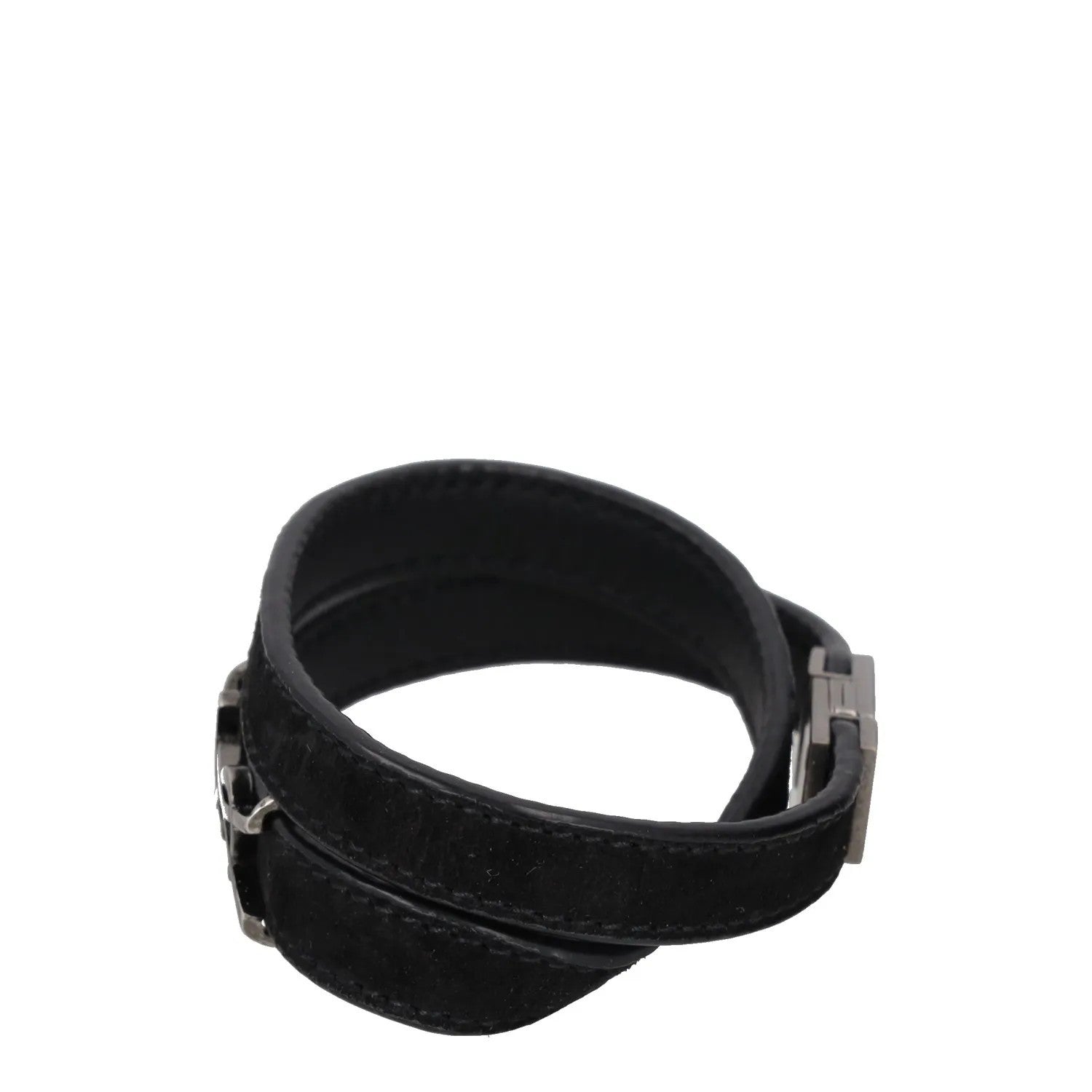 SAINT LAURENT Womens Bracelet Belt Black Leather Silver YSL RRP 275 — View 4