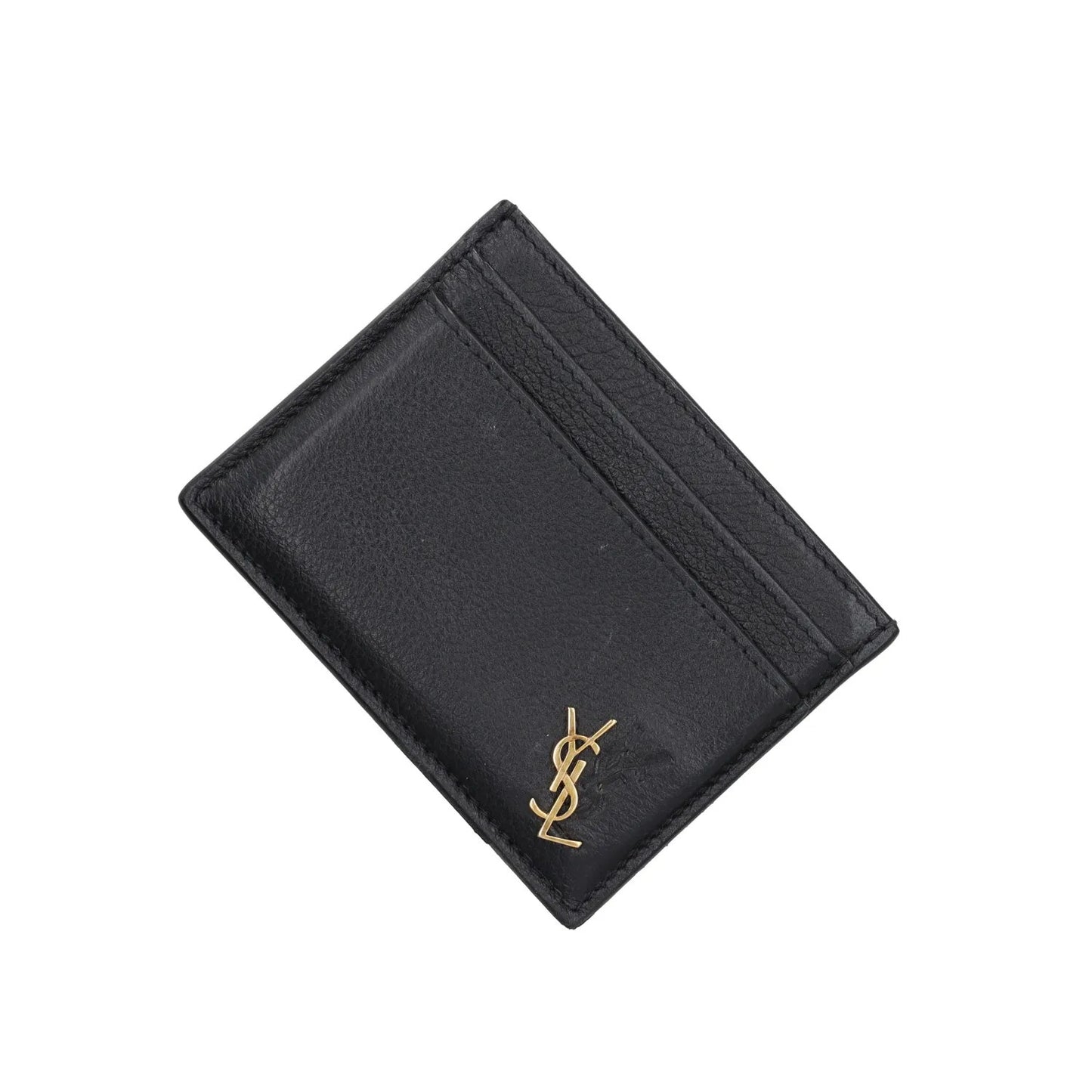SAINT LAURENT Womens Tiny Monogramme Card Holder Black Gold One Size RRP 190 — View 9