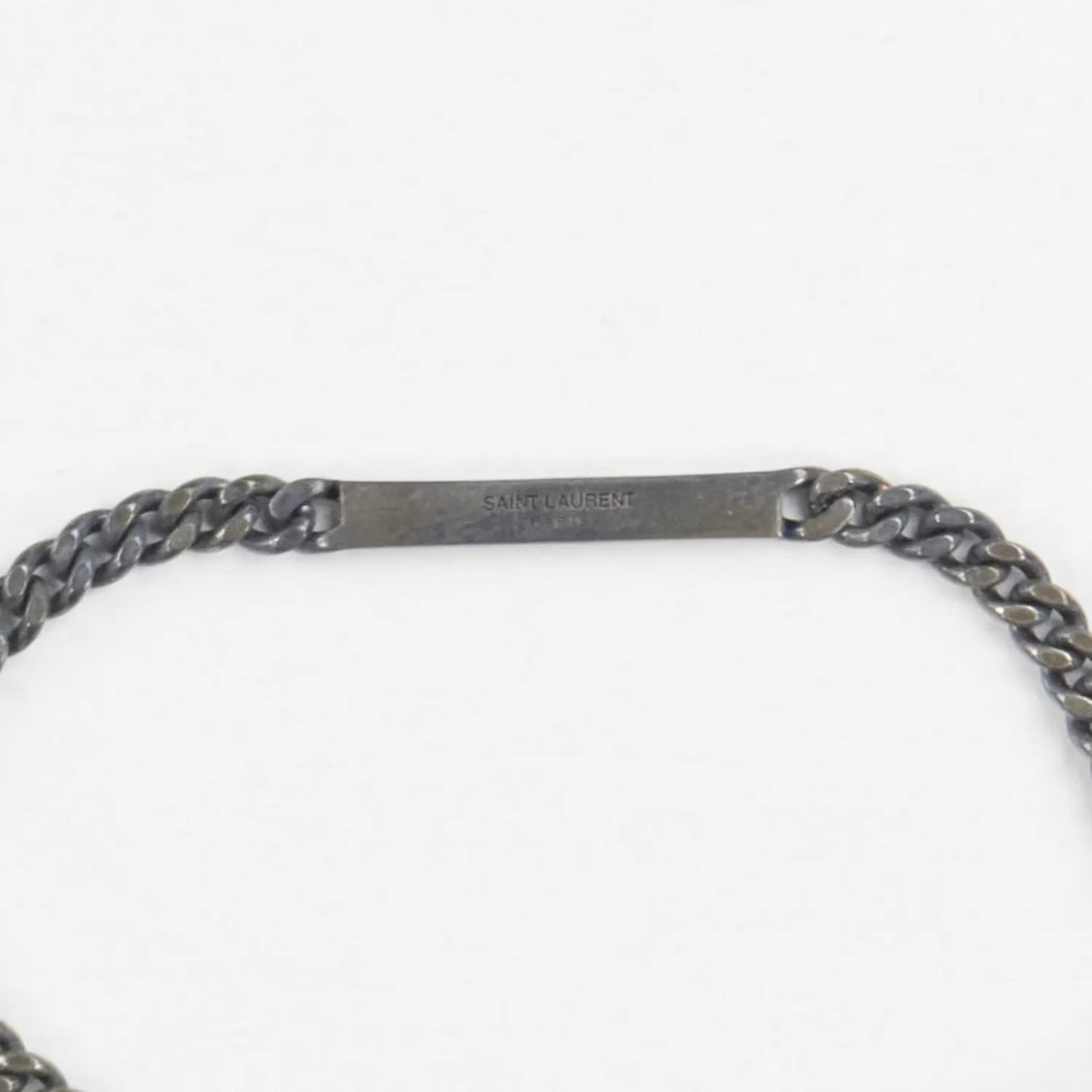 SAINT LAURENT Mens Bangle Plaque Silver Brass Chain Bracelet Hook Size M RRP 320 — View 2