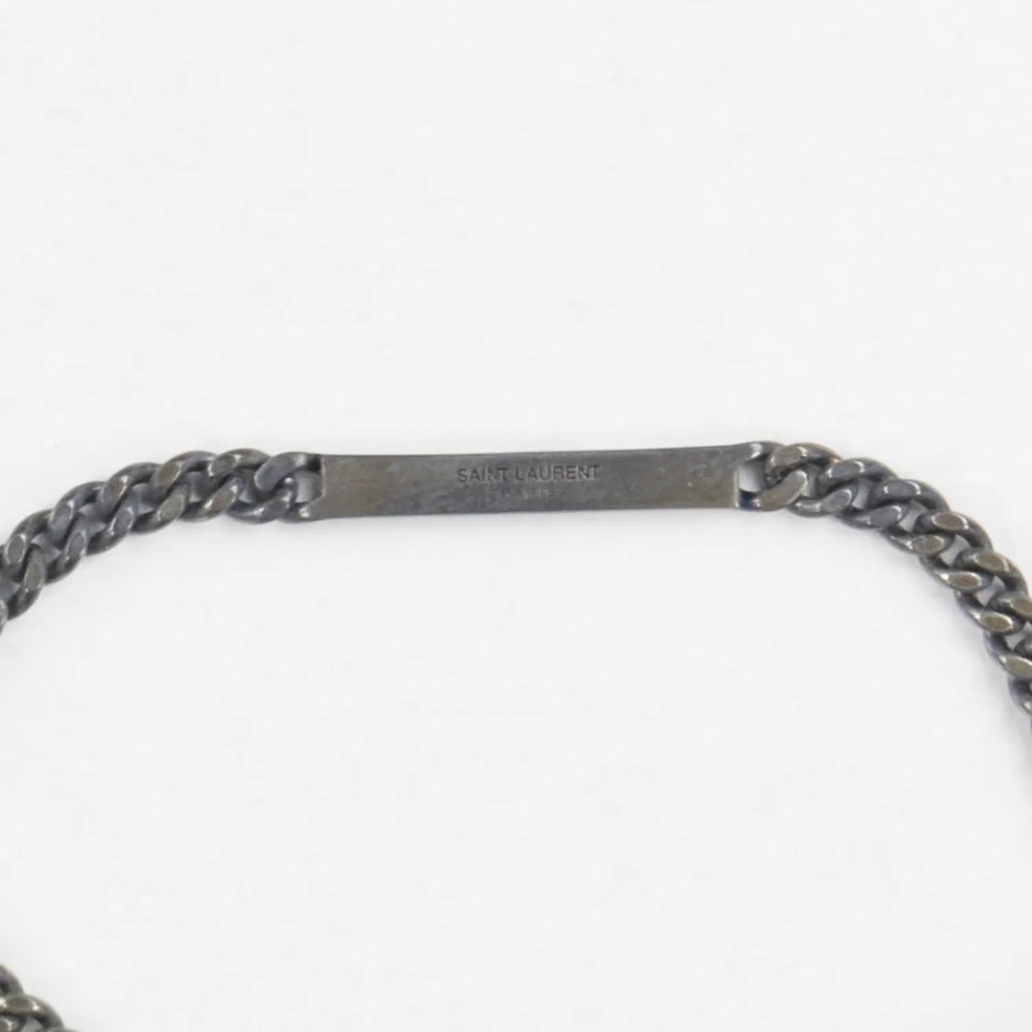 SAINT LAURENT Mens Bangle Plaque Silver Brass Chain Bracelet Hook Size M RRP 320 — View 2