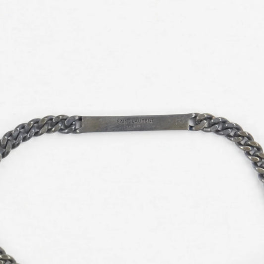 SAINT LAURENT Mens Bangle Plaque Silver Brass Chain Bracelet Hook Size M RRP 320 — View 2