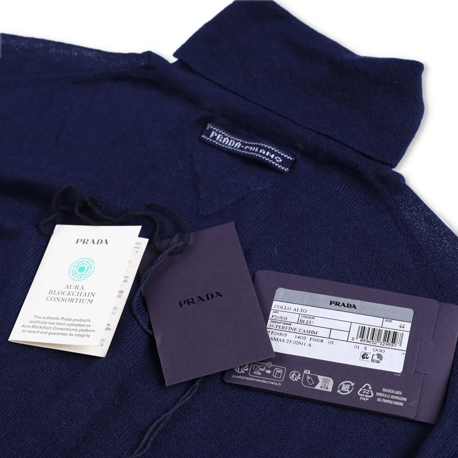 PRADA Womens Jumper High Neck Long Sleeve Pullover Sweatshirt Blue 44 RRP 1520 — View 6