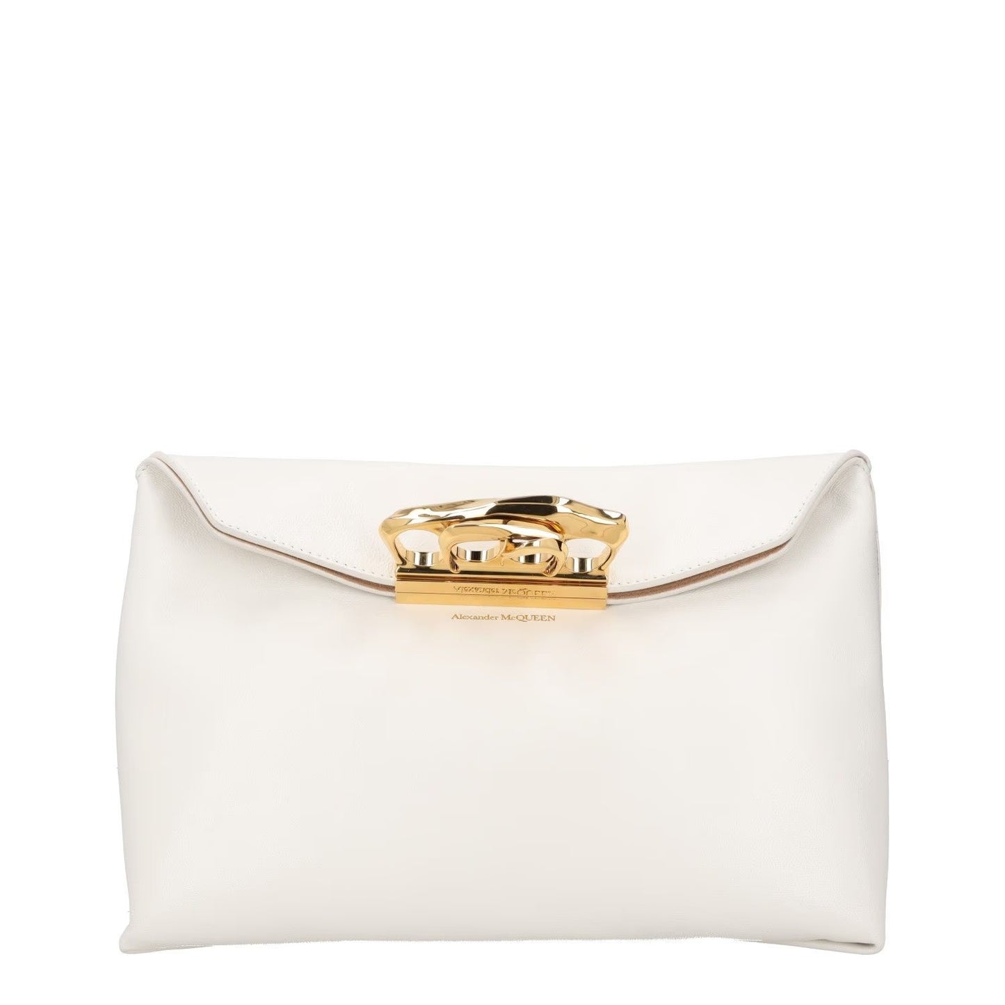 ALEXANDER MCQUEEN Womens Clutch Bag White Leather Gold Hardware Size M RRP 1900