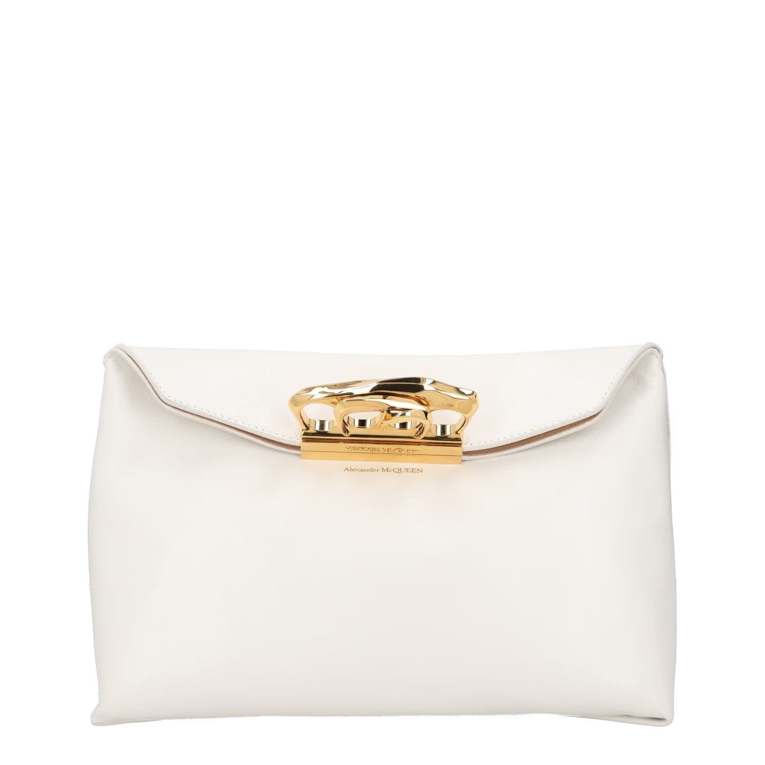 ALEXANDER MCQUEEN Womens Clutch Bag White Leather Gold Hardware Size M RRP 1900