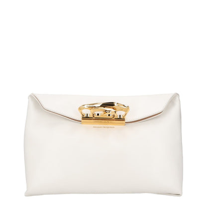 ALEXANDER MCQUEEN Womens Clutch Bag White Leather Gold Hardware Size M RRP 1900