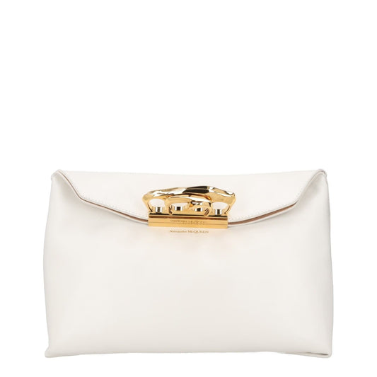 ALEXANDER MCQUEEN Womens Clutch Bag White Leather Gold Hardware Size M RRP 1900
